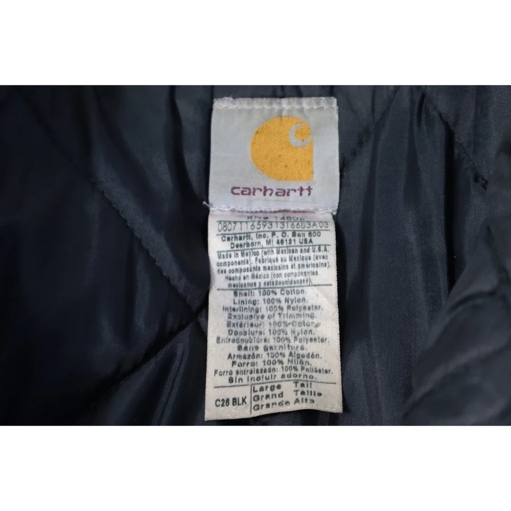 VTG Carhartt Workwear Duck Canvas Quilted Lined Barn Coat Men Large Tall C26 Blk